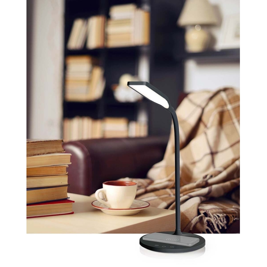 Lampă tactilă flexibilă dimabilă de masă cu funcție de încărcare fără fir de 15W Qi LED/5,5W/230V 2700-6500K negru