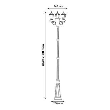 Lampă exterior LIGURIA 3xE27/60W/230V IP43 2,5m