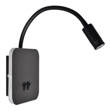 Lampă flexibilă de perete BASE LED/8W+LED/2W/230V, neagră/argintie