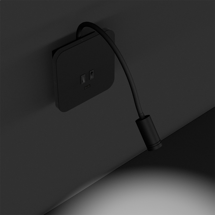 Lampă flexibilă de perete BASE LED/8W+LED/2W/230V, neagră/argintie