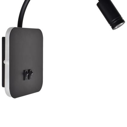 Lampă flexibilă de perete BASE LED/8W+LED/2W/230V, neagră/argintie