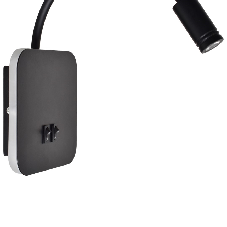 Lampă flexibilă de perete BASE LED/8W+LED/2W/230V, neagră/argintie