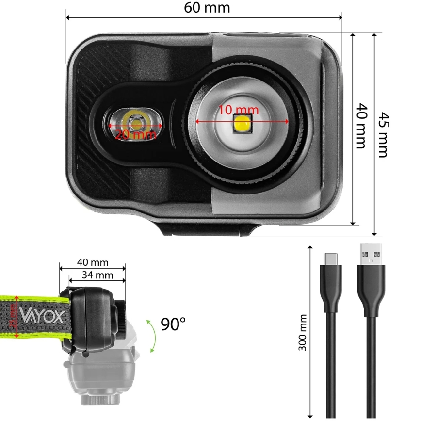 Lampă frontală LED reîncărcabilă, reglabilă LED/10W/5V/3xAAA IP66 800 lm 1000 mAh