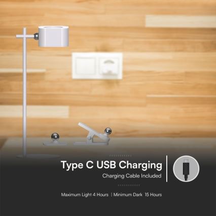 Lampă de birou LED încărcabilă magnetică cu funcție de reglare a luminozității 4în1 LED/3W/5V 3000-6000K 1800 mAh albă