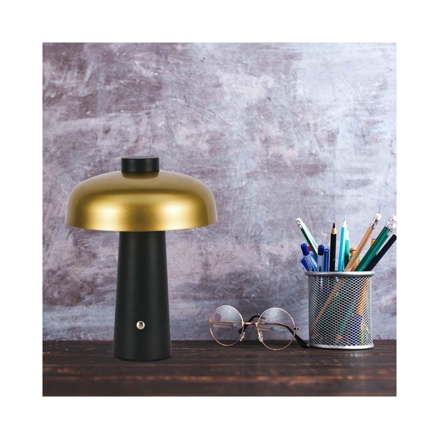 Lampă de birou LED cu touch, reîncărcabilă, reglabilă, LED/3W/5V, 3000-6000K, 1800 mAh, negru/auriu