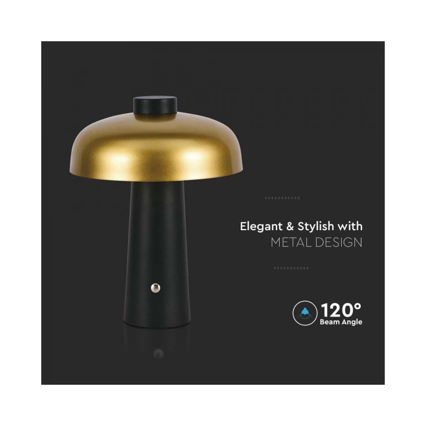 Lampă de birou LED cu touch, reîncărcabilă, reglabilă, LED/3W/5V, 3000-6000K, 1800 mAh, negru/auriu