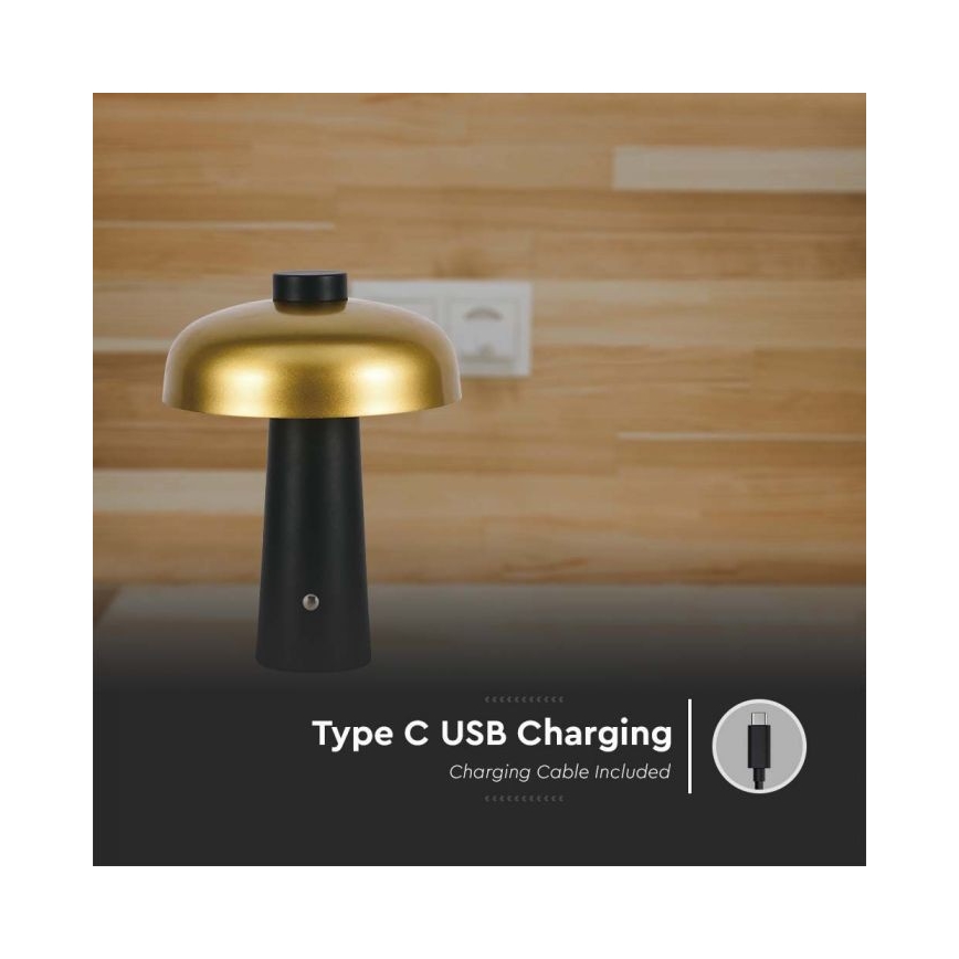 Lampă de birou LED cu touch, reîncărcabilă, reglabilă, LED/3W/5V, 3000-6000K, 1800 mAh, negru/auriu