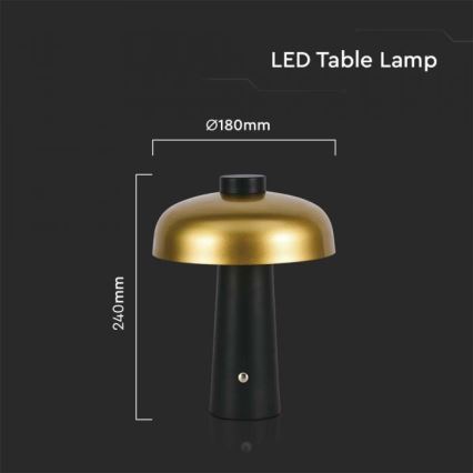 Lampă de birou LED cu touch, reîncărcabilă, reglabilă, LED/3W/5V, 3000-6000K, 1800 mAh, negru/auriu