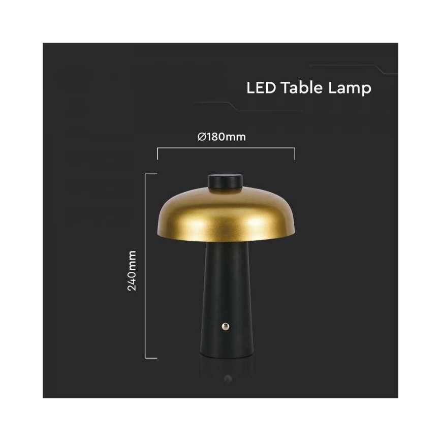 Lampă de birou LED cu touch, reîncărcabilă, reglabilă, LED/3W/5V, 3000-6000K, 1800 mAh, negru/auriu
