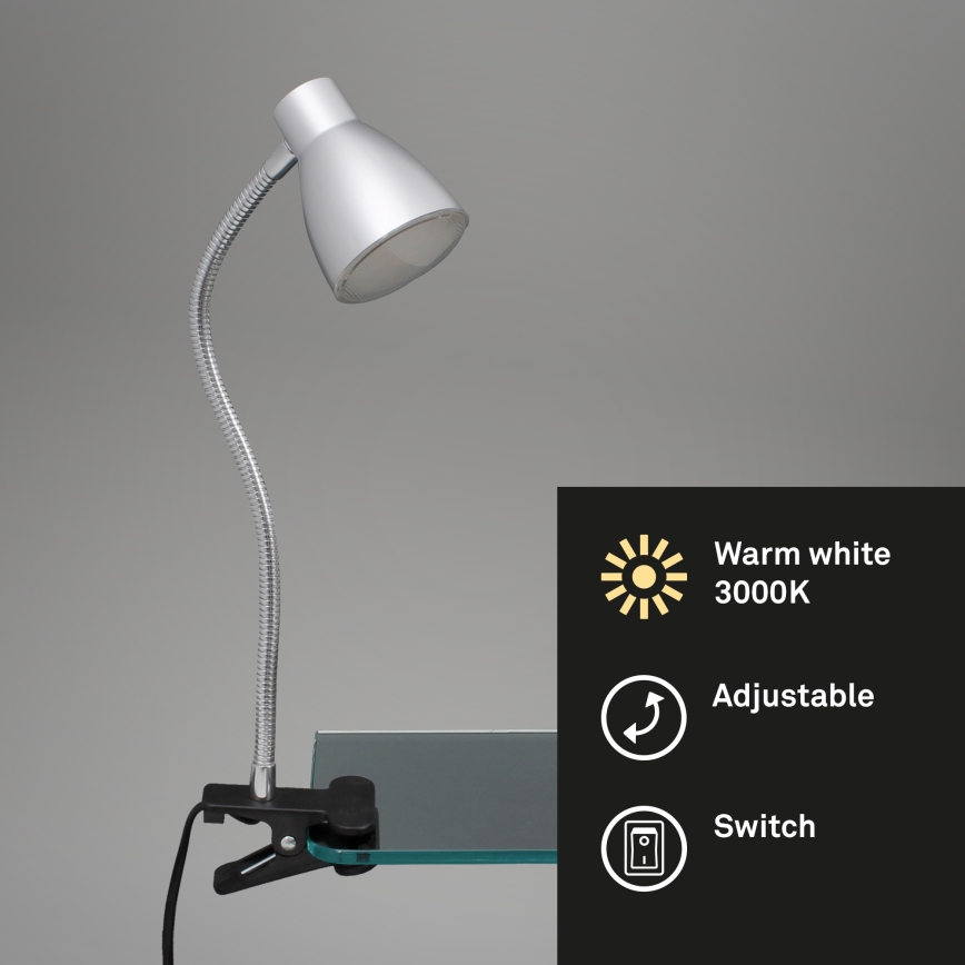 Lampă LED cu clemă GRIP LED/2,5W/230V argintiu Briloner 2615-014P