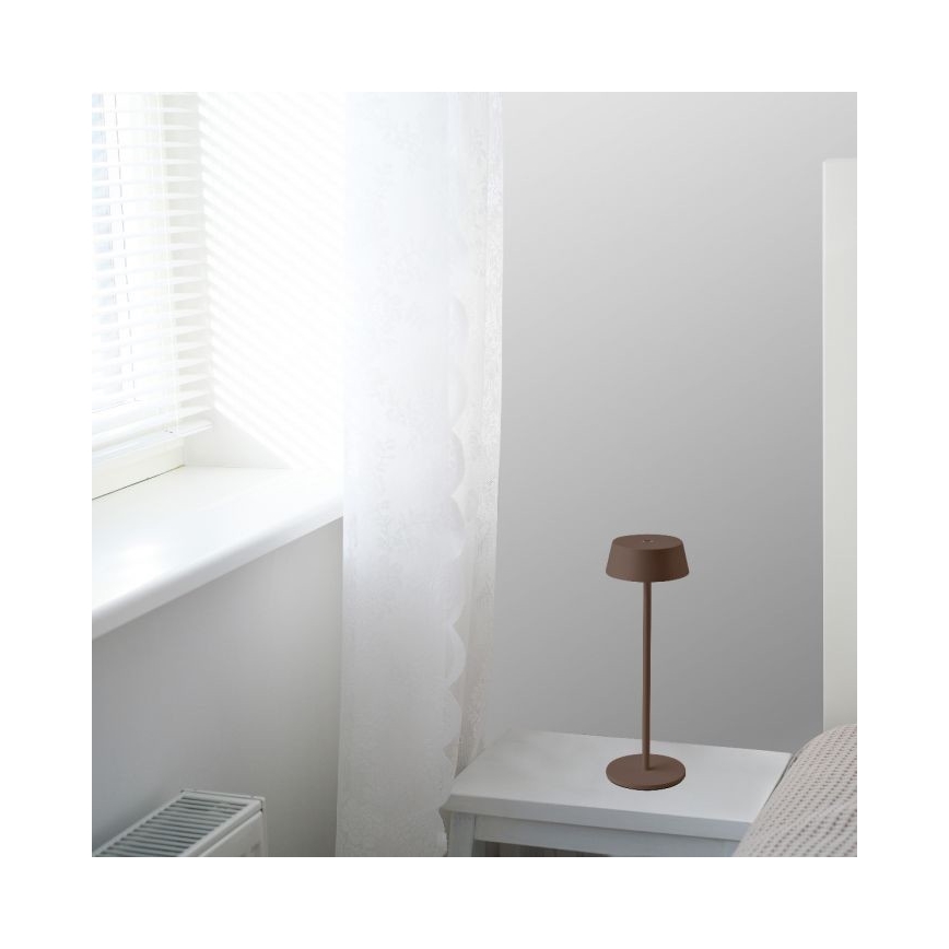 Lampă de masă LED exterioară reglabilă prin atingere, reîncărcabilă, LED/2W/5V, 4400 mAh, IP54, maro