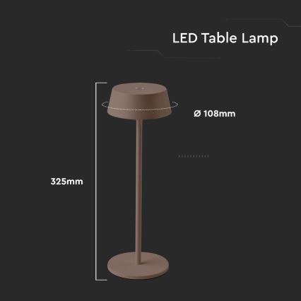 Lampă de masă LED exterioară reglabilă prin atingere, reîncărcabilă, LED/2W/5V, 4400 mAh, IP54, maro