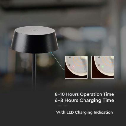 Lampă de masă LED exterioară cu touch, reglabilă, reîncărcabilă, LED/2W/5V, 4400 mAh, IP54, neagră