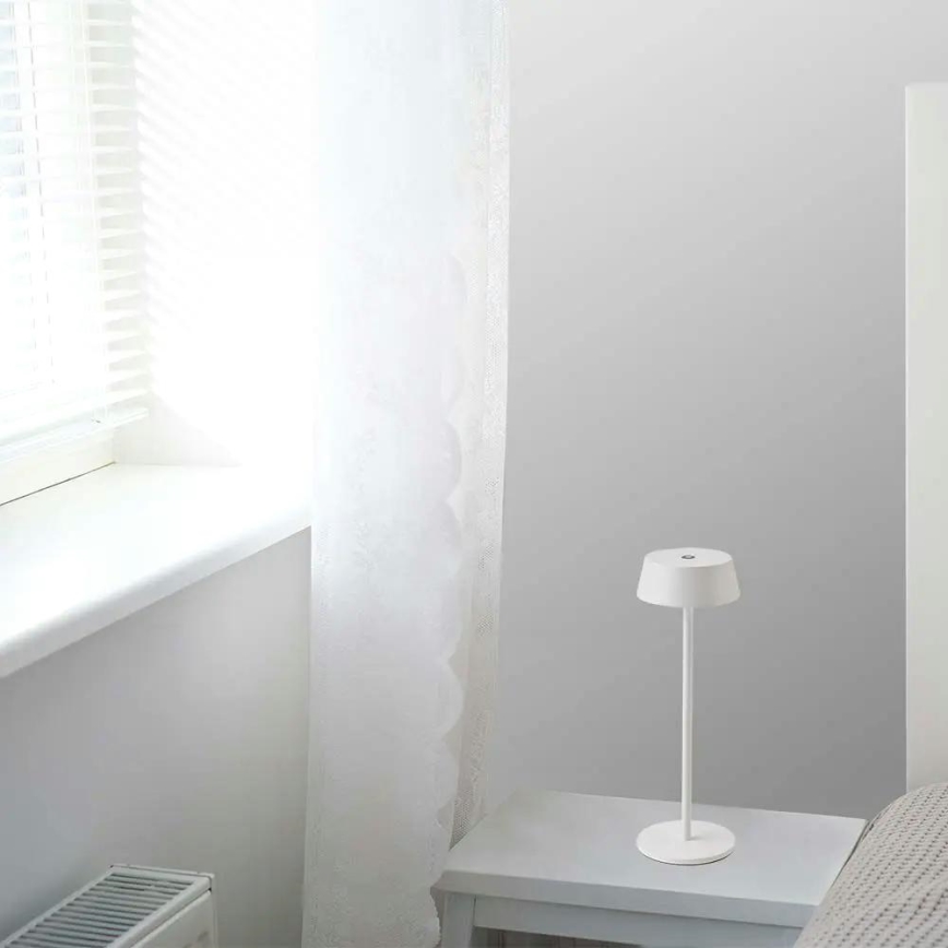 Lampă de masă LED reîncărcabilă, cu senzor tactil și reglare a intensității luminoase, pentru exterior, LED/2W/5V, 4400 mAh, IP54, albă