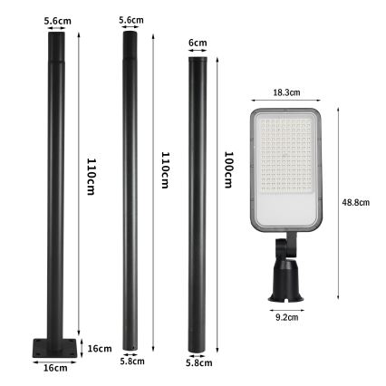 Brilagi - Lampă stradală LED de exterior URBANLIGHT, cu stâlp articulat de 3 m, LED/100W/230V, neagră, IP65
