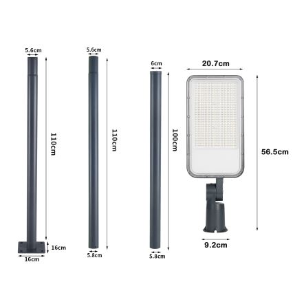 Brilagi - Lampă stradală de exterior cu stâlp și braț articulat 3 m URBANLIGHT LED/200W/230V antracit IP65