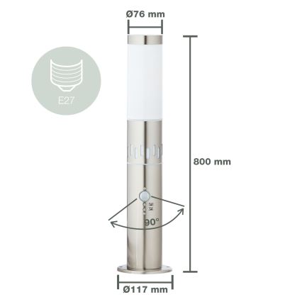 Lampă LED de exterior cu senzor Brilliant LEIGH LED/0,9W/230V + 1xE27/11W 80 cm IP44 crom lucios