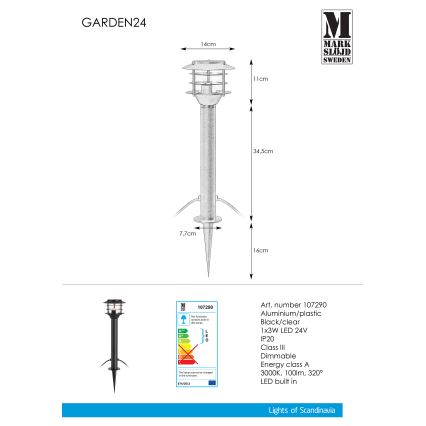Lampă LED de exterior Markslöjd 107290 GARDEN 24 LED/3W/24V 45 cm IP44 negru