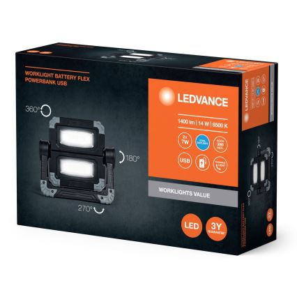 Lampă LED de lucru reîncărcabilă WORKLIGHT BATTERY 2xLED/7W/5V Ledvance