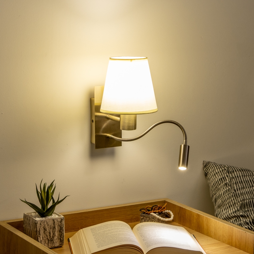 Lampă LED flexibilă de perete Brilagi NUBILA 1xE27/25W/230V + LED/3W alamă/crem