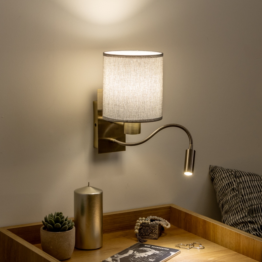 Lampă LED flexibilă de perete Brilagi NUBILA 1xE27/25W/230V + LED/3W alamă/gri
