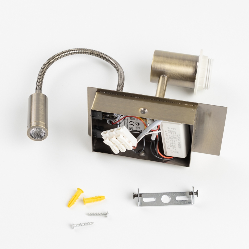 Lampă LED flexibilă de perete Brilagi NUBILA 1xE27/25W/230V + LED/3W alamă/maro