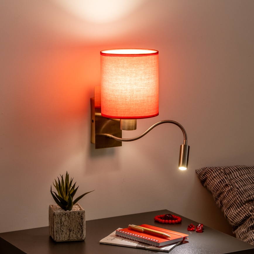Lampă LED flexibilă de perete Brilagi NUBILA 1xE27/25W/230V + LED/3W alamă/roșu