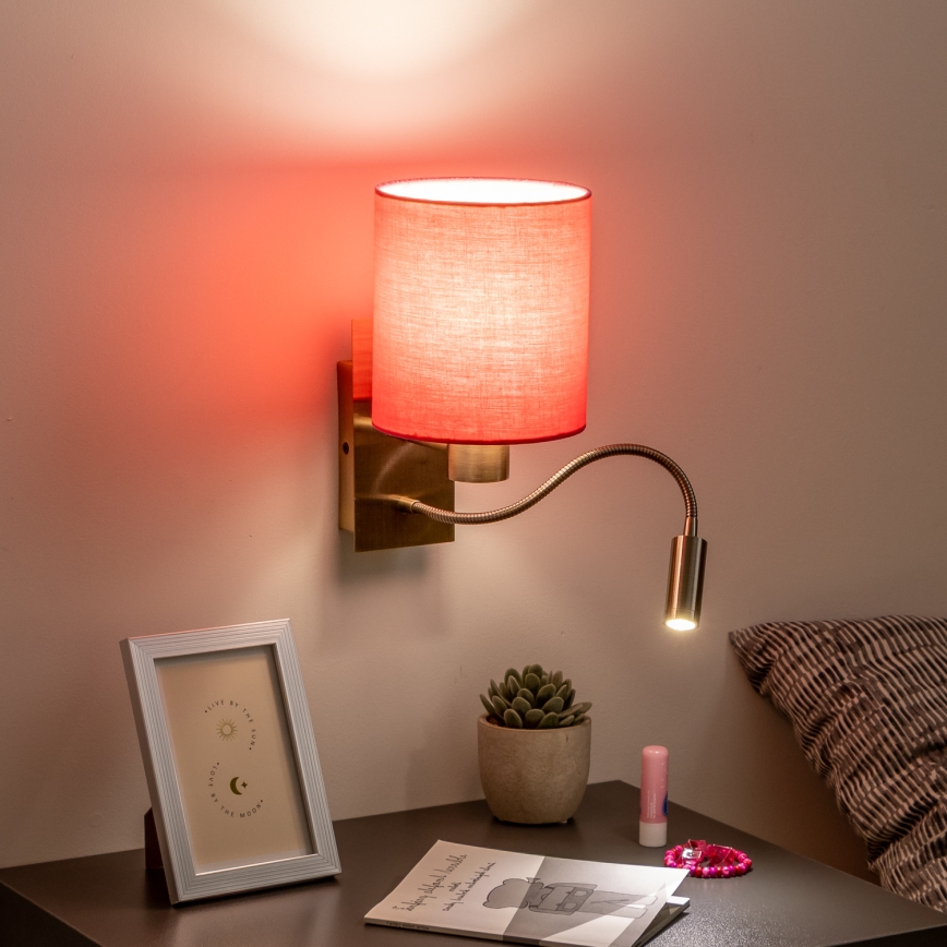 Lampă LED flexibilă de perete Brilagi NUBILA 1xE27/25W/230V + LED/3W alamă/roz