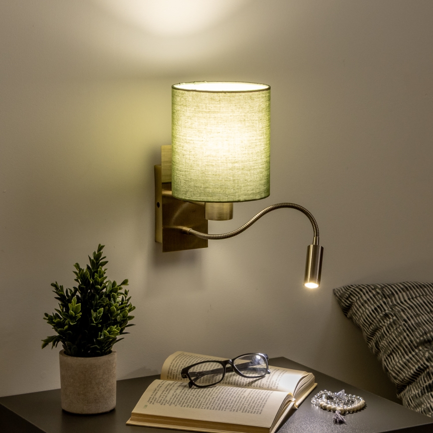 Lampă LED flexibilă de perete Brilagi NUBILA 1xE27/25W/230V + LED/3W alamă/verde