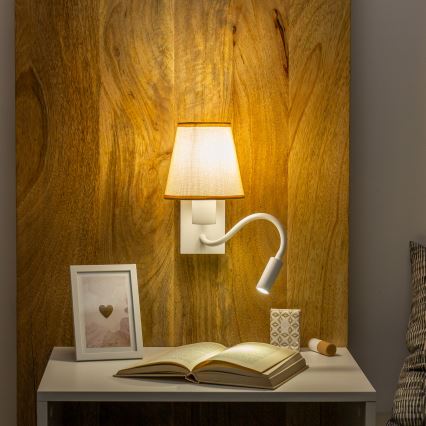 Lampă LED flexibilă de perete Brilagi NUBILA 1xE27/25W/230V + LED/3W alb/maro deschis