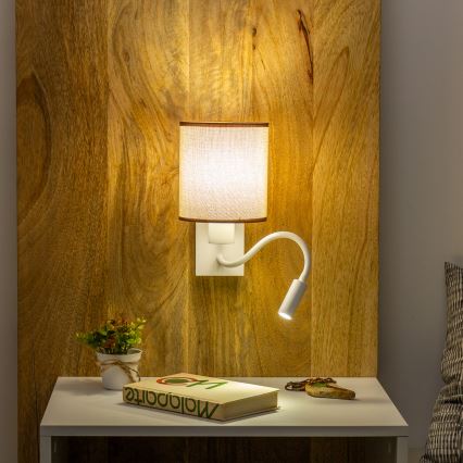 Lampă LED flexibilă de perete Brilagi NUBILA 1xE27/25W/230V + LED/3W alb/maro