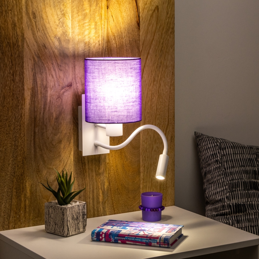 Lampă LED flexibilă de perete Brilagi NUBILA 1xE27/25W/230V + LED/3W alb/mov