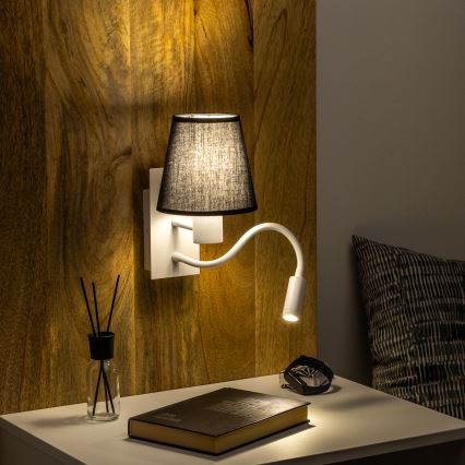 Lampă LED flexibilă de perete Brilagi NUBILA 1xE27/25W/230V + LED/3W alb/negru