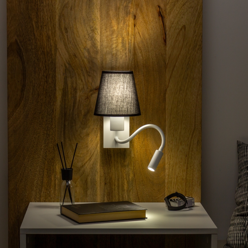 Lampă LED flexibilă de perete Brilagi NUBILA 1xE27/25W/230V + LED/3W alb/negru