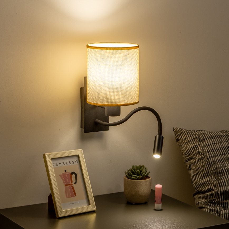 Lampă LED flexibilă de perete Brilagi NUBILA 1xE27/25W/230V + LED/3W negru/maro deschis