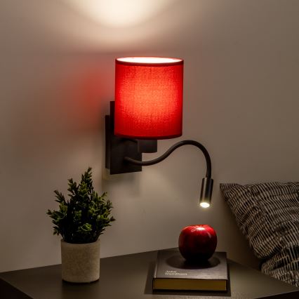 Lampă LED flexibilă de perete Brilagi NUBILA 1xE27/25W/230V + LED/3W negru/roșu Pompeian