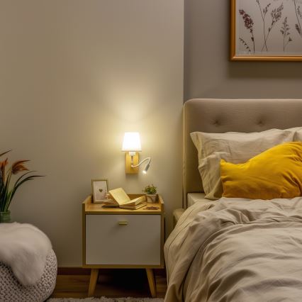 Lampă LED flexibilă de perete Brilagi NUBILA WOOD 1xE27/25W/230V + LED/3W stejar/alb