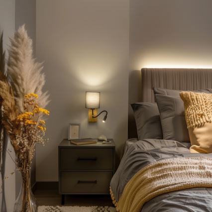 Lampă LED flexibilă de perete Brilagi NUBILA WOOD 1xE27/25W/230V + LED/3W stejar/antracit