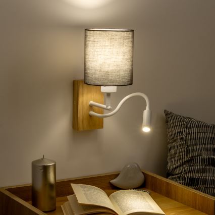 Lampă LED flexibilă de perete Brilagi NUBILA WOOD 1xE27/25W/230V + LED/3W stejar/antracit