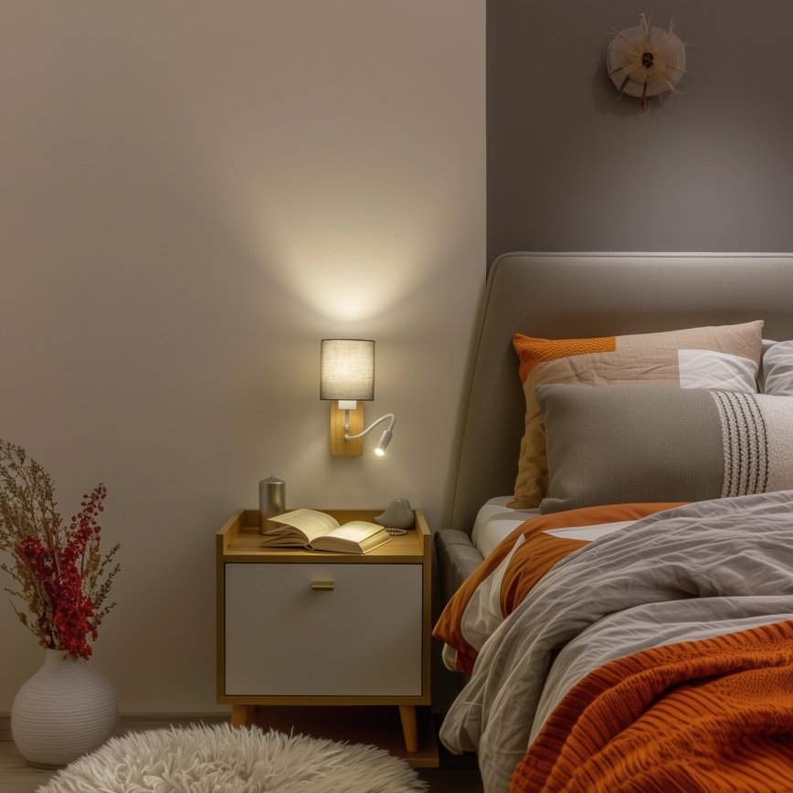 Lampă LED flexibilă de perete Brilagi NUBILA WOOD 1xE27/25W/230V + LED/3W stejar/antracit