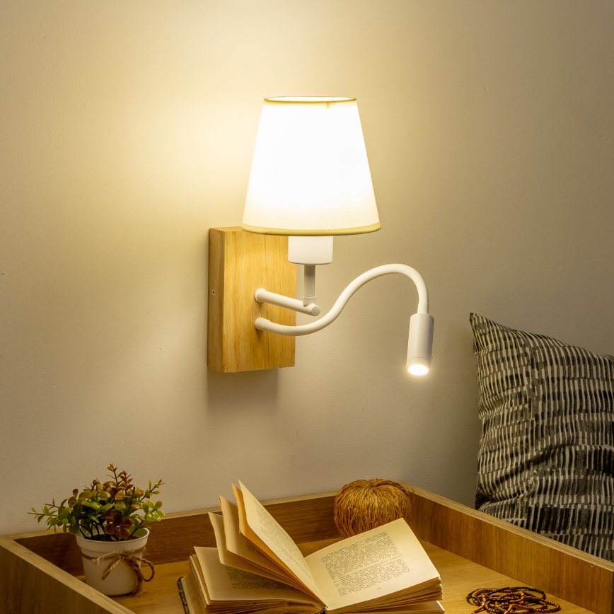 Lampă LED flexibilă de perete Brilagi NUBILA WOOD 1xE27/25W/230V + LED/3W stejar/crem