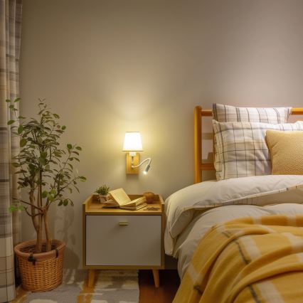 Lampă LED flexibilă de perete Brilagi NUBILA WOOD 1xE27/25W/230V + LED/3W stejar/crem