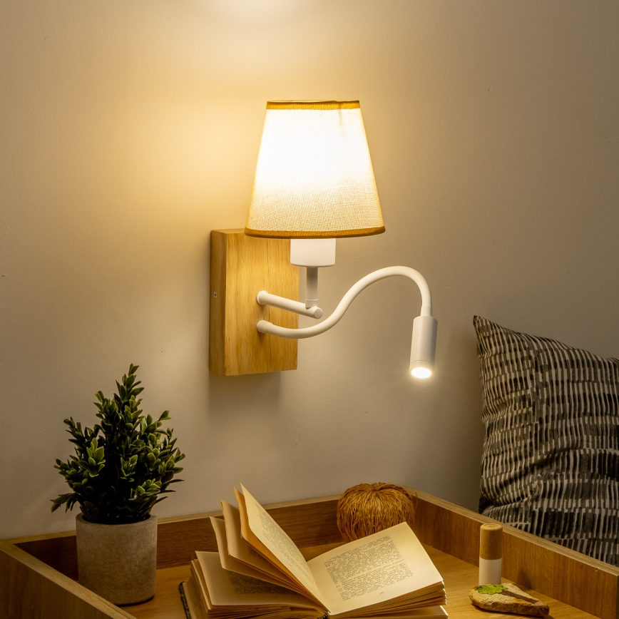Lampă LED flexibilă de perete Brilagi NUBILA WOOD 1xE27/25W/230V + LED/3W stejar/maro deschis