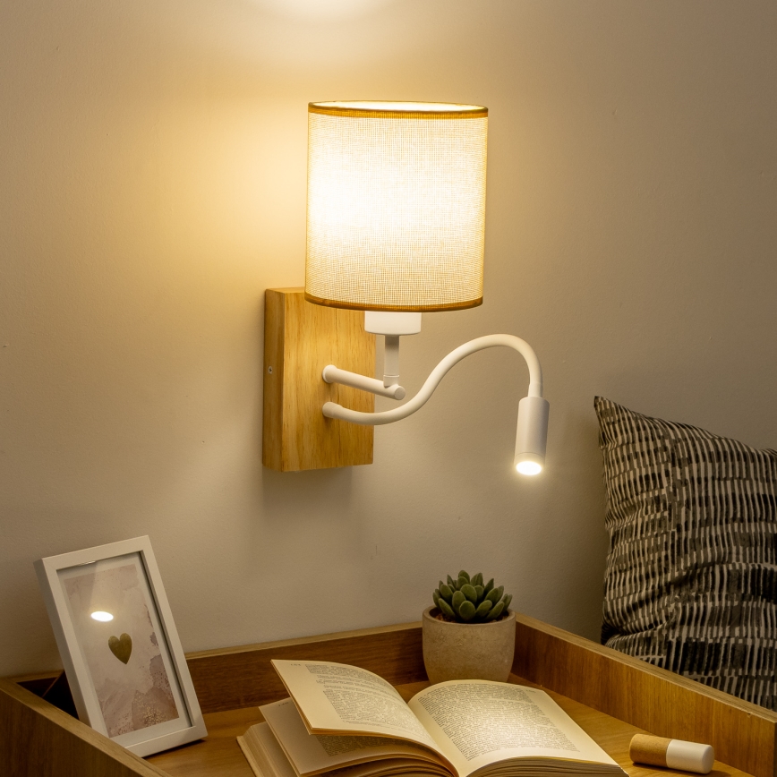 Lampă LED flexibilă de perete Brilagi NUBILA WOOD 1xE27/25W/230V + LED/3W stejar/maro deschis