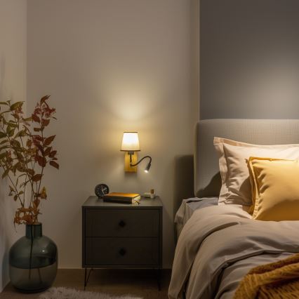 Lampă LED flexibilă de perete Brilagi NUBILA WOOD 1xE27/25W/230V + LED/3W stejar/maro