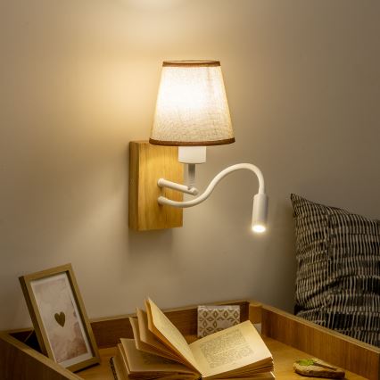 Lampă LED flexibilă de perete Brilagi NUBILA WOOD 1xE27/25W/230V + LED/3W stejar/maro