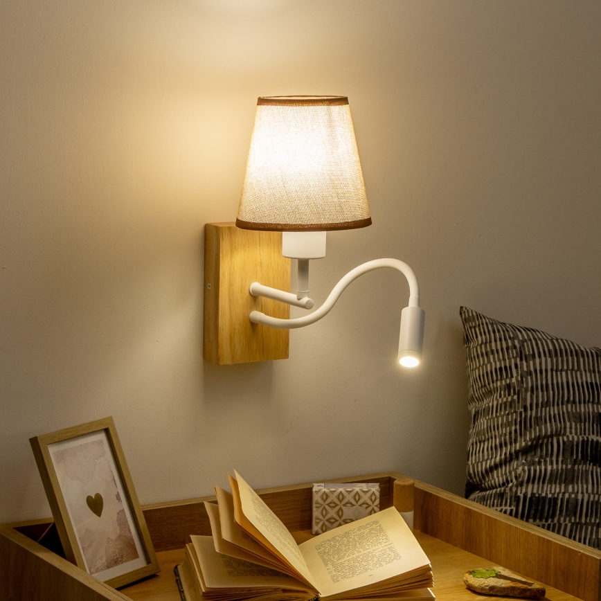 Lampă LED flexibilă de perete Brilagi NUBILA WOOD 1xE27/25W/230V + LED/3W stejar/maro