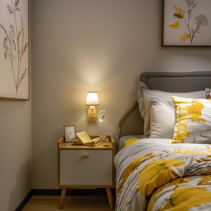 Lampă LED flexibilă de perete Brilagi NUBILA WOOD 1xE27/25W/230V + LED/3W stejar/maro