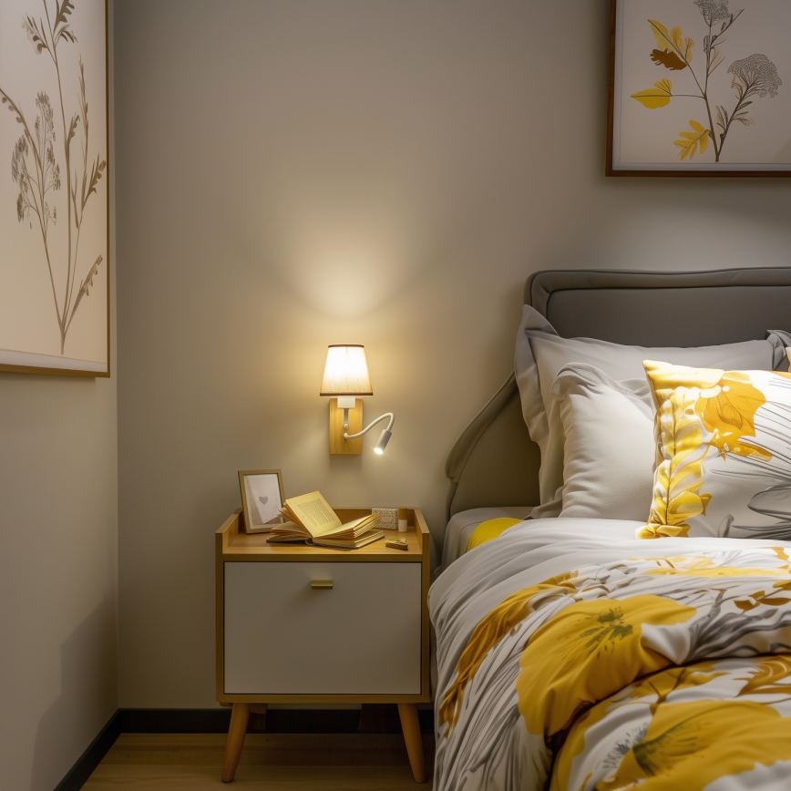 Lampă LED flexibilă de perete Brilagi NUBILA WOOD 1xE27/25W/230V + LED/3W stejar/maro