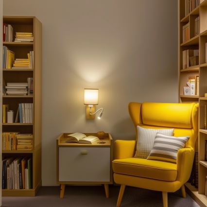 Lampă LED flexibilă de perete Brilagi NUBILA WOOD 1xE27/25W/230V + LED/3W stejar/maro